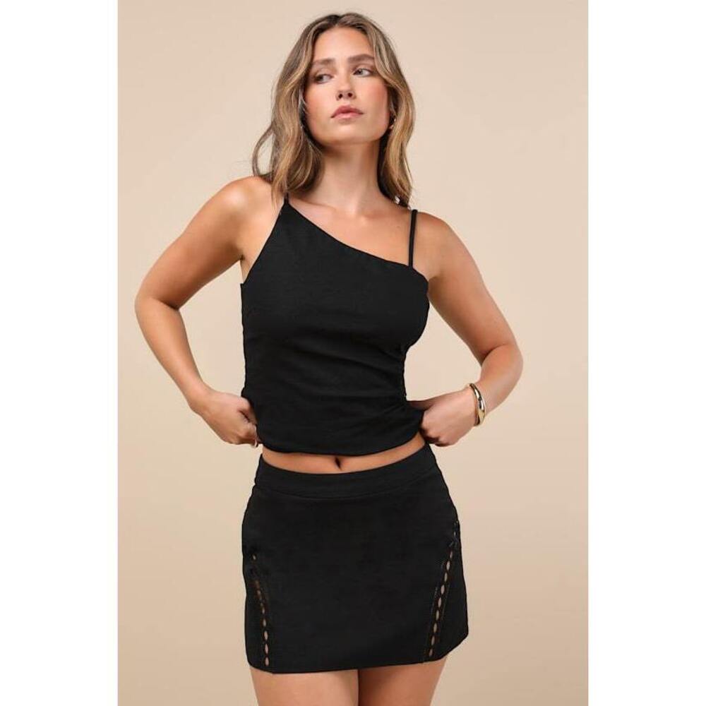 Lulus Mahsa Black Crochet Embroidered High-rise Mini Skirt - Size M